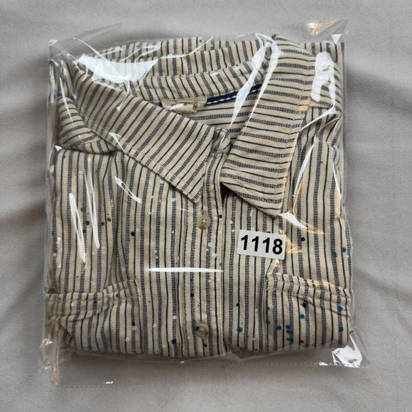 Pilcro Anthropologie Striped Paint Splatter Denim Shirt Womens 2X Oversized - Picture 7 of 7